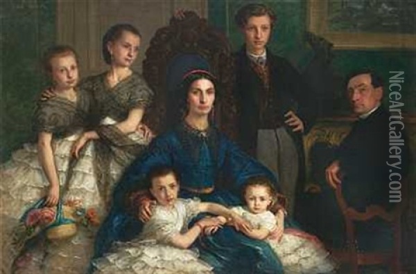 En Familiegruppe Oil Painting - Emmanuel Genty