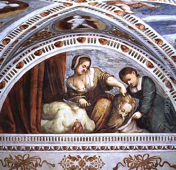 Judith and Holofernes, lunette, 1531-32 Oil Painting - Gerolamo Romanino