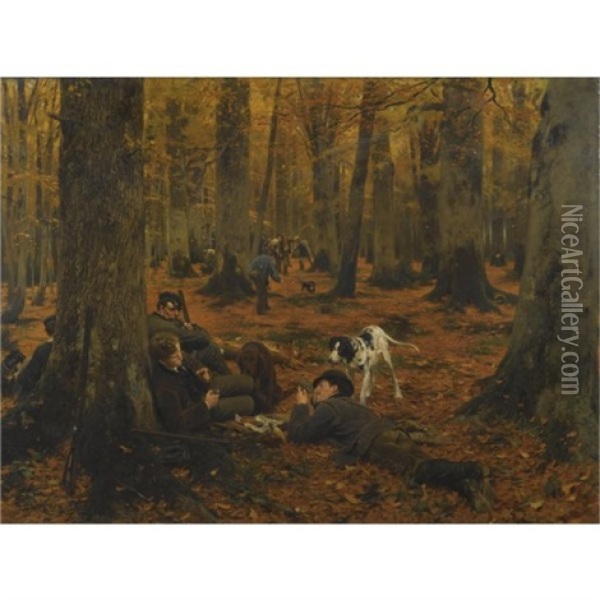 Rast Auf Der Jagd-hunters At Rest Oil Painting - Wilhelm Simmler