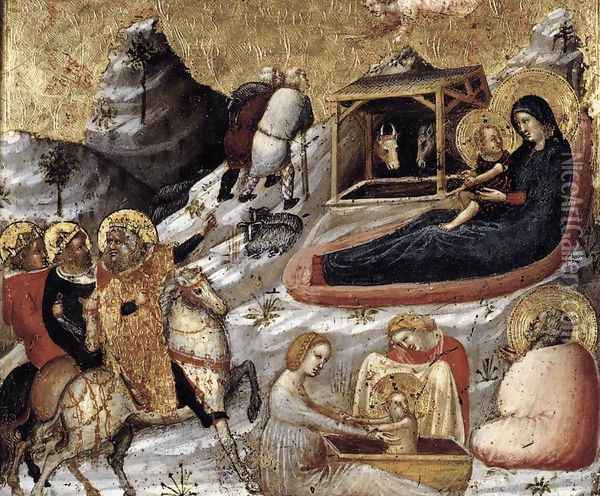 The Nativity and Other Episodes from the Childhood of Christ c. 1330 Oil Painting - Pietro da Rimini