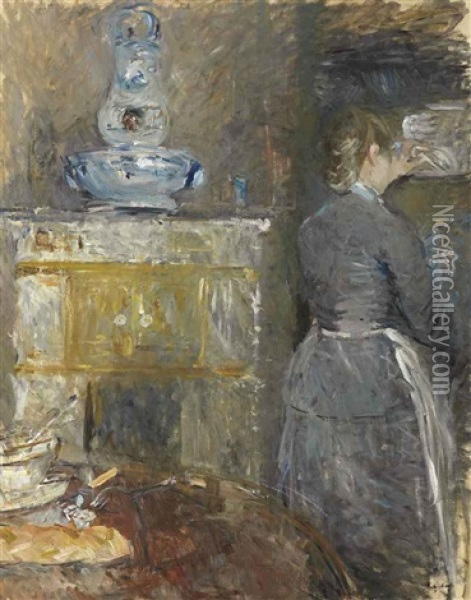 Dans La Salle A Manger Oil Painting - Berthe Morisot