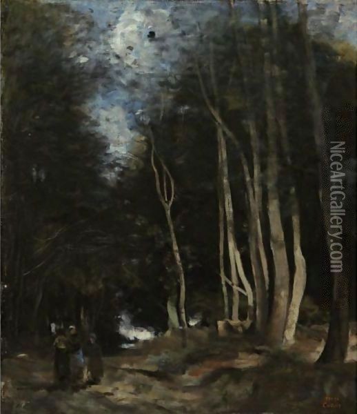 Ville D'Avray, Une Allee Dans Les Bois Oil Painting - Jean-Baptiste-Camille Corot