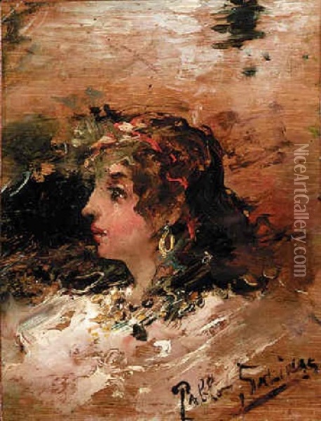 Head Of A Young Girl Oil Painting - Juan Pablo Salinas