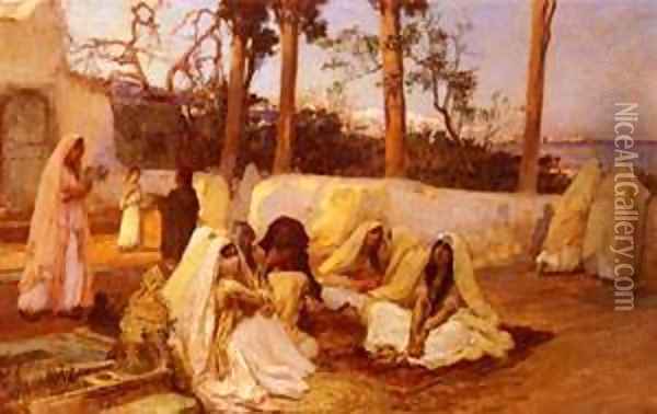 Women At The Cemetery, Algiers Oil Painting - F. A. Bridgeman