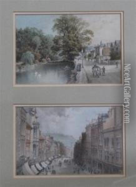 Scarborough & Bourchurch And Two Lake Scenes, Postcarddesigns For Thomas Nelson And Sons Oil Painting - John Ramage