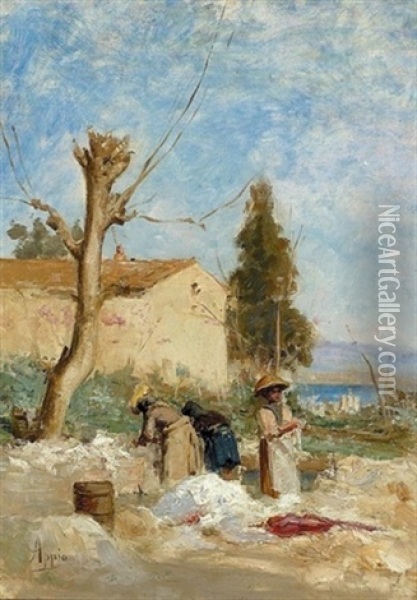 Les Lavandeuses Oil Painting - Adolphe Appian