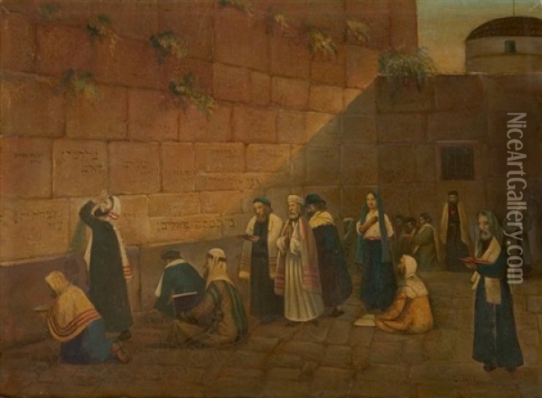 Jewish Figures Praying At The Wailing Wall Oil Painting - Laszlo Toth