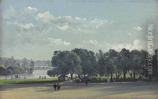 View In A Park On A Summer's Day, Possibly St. James's Park, London Oil Painting - Francis Danby