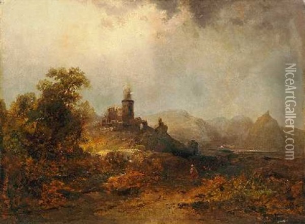 Berglandschaft Mit Burg Oil Painting - Franz Emil Krause