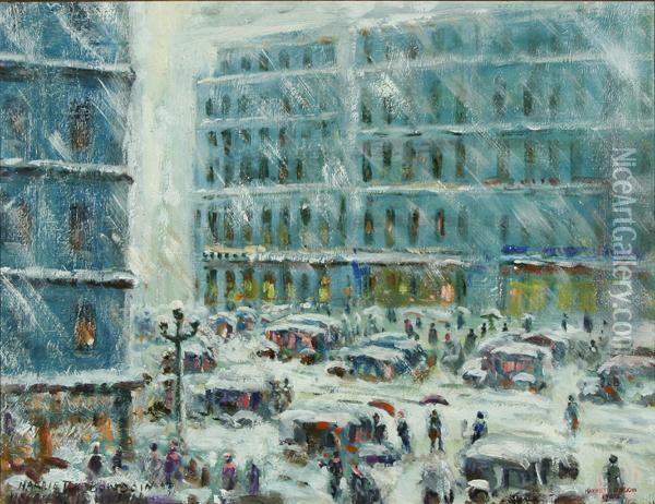 Winter Snowstorm, New Yorkcity Oil Painting - Harriette Bowdoin