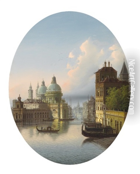 Venetian Scene, View Of Santa Maria Salute Oil Painting - Johann Wilhelm Jankowski