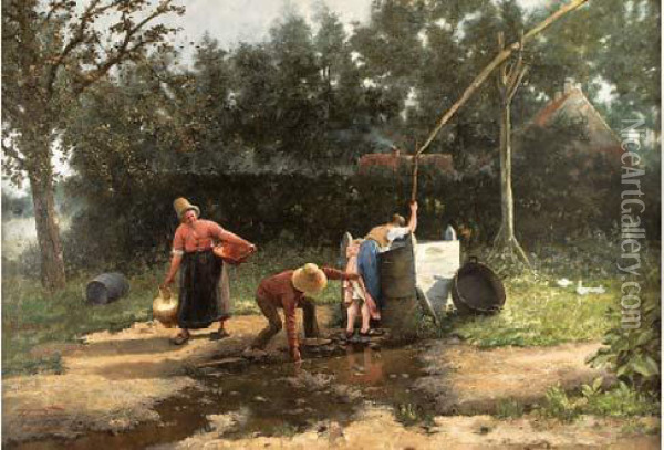 Jeu D'enfants, Circa 1880 Oil Painting - Jan Frans Simons