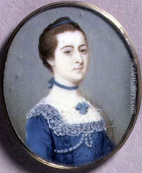 Portrait Miniature of a Lady in a Blue Dress, 1757 Oil Painting - Gervase Spencer