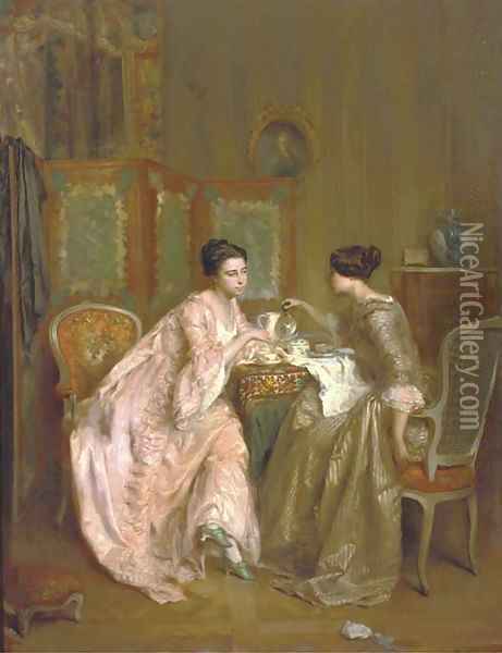 A cup of tea Oil Painting - Antoine Emile Plassan