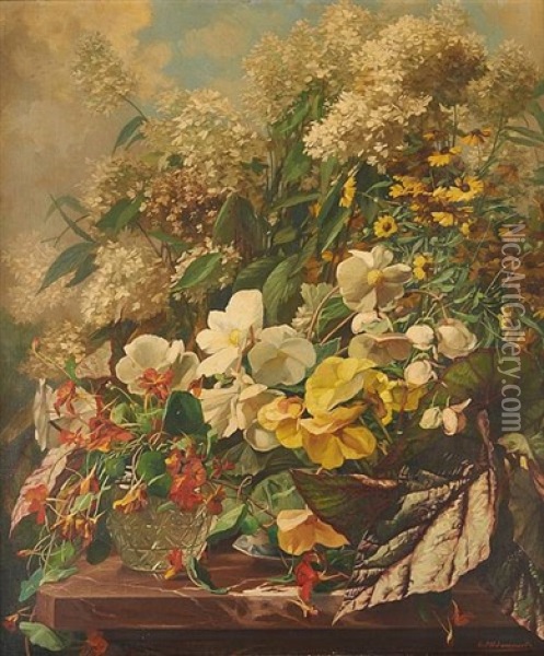 Composition Florale Sur Entablement Oil Painting - Georges Jacqmotte
