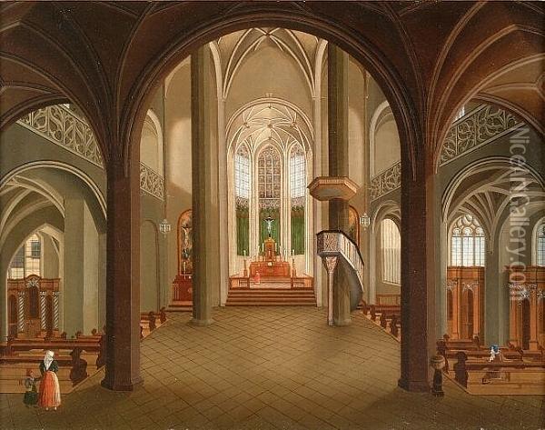 Figures In A Church Interior Oil Painting - Peeter, the Elder Neeffs