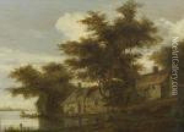 Paysage Fluvial Avec Ferme Et Barque Oil Painting - Jan van Goyen