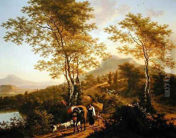 Italian Landscape with Peasants Oil Painting - Willem de Heusch