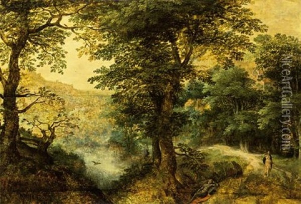 Diana And Callisto In A Wooded Landscape Oil Painting - Gillis Van Coninxloo III