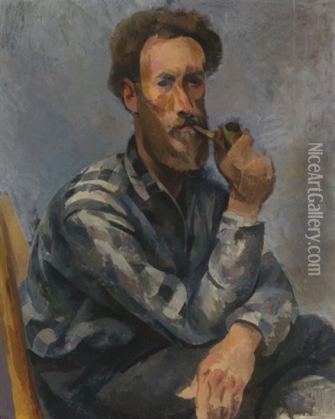 Self Portrait With Pipe Oil Painting - Willard Ayer Nash