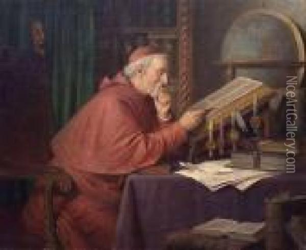 Readingcardinal In His Study Oil Painting - Josef Wagner-Hohenberg