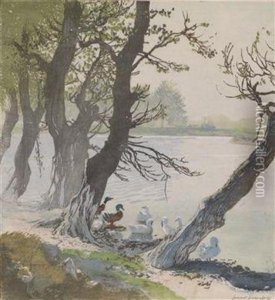 At The Old Danube Oil Painting - Hans Frank