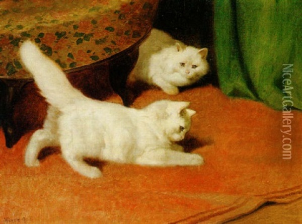 Cats At Play Oil Painting - Arthur Heyer