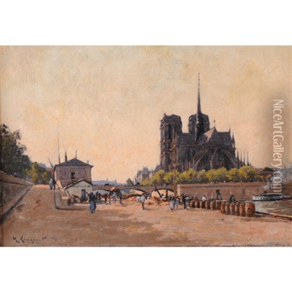 Paris, Vue De Notre-dame Depuis Les Quais Oil Painting - Henri Linguet