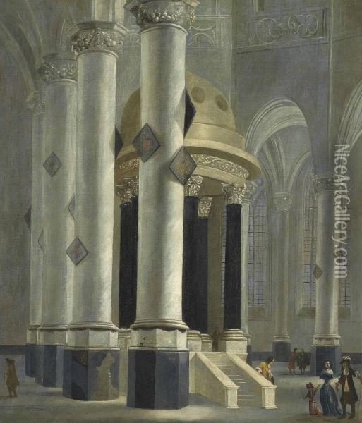 A Church Interior With Elegant Company Oil Painting - Daniel de Blieck
