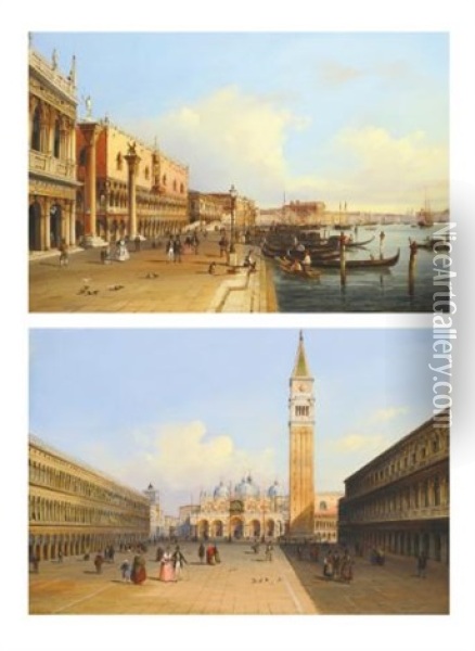 The Grand Canal, Venice (+ Saint Mark's Square, Venice; Pair) Oil Painting - Carlo Grubacs
