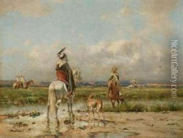 La Chasse Au Faucon Oil Painting - Victor Pierre Huguet