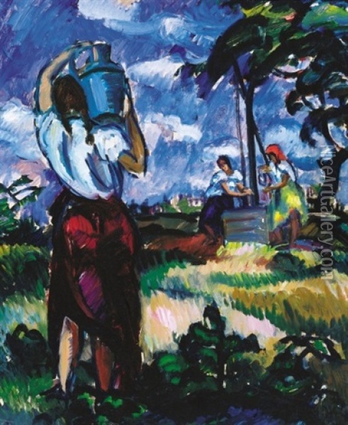 Water Carrier Oil Painting - Bela Ivanyi Gruenwald