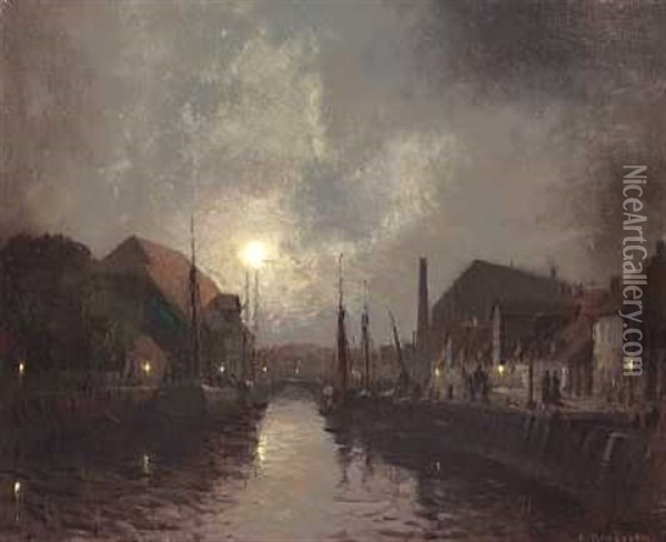 Fuldmane Over Kobenhavns Havn Oil Painting - Axel Wilhelm Nordgren