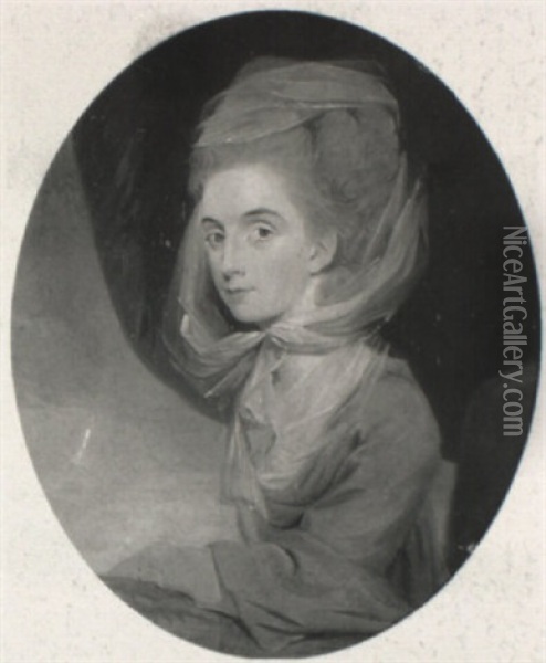 Portrait Of Miss Dorothy Wilson, Before A Brown Drape Oil Painting - John Downman