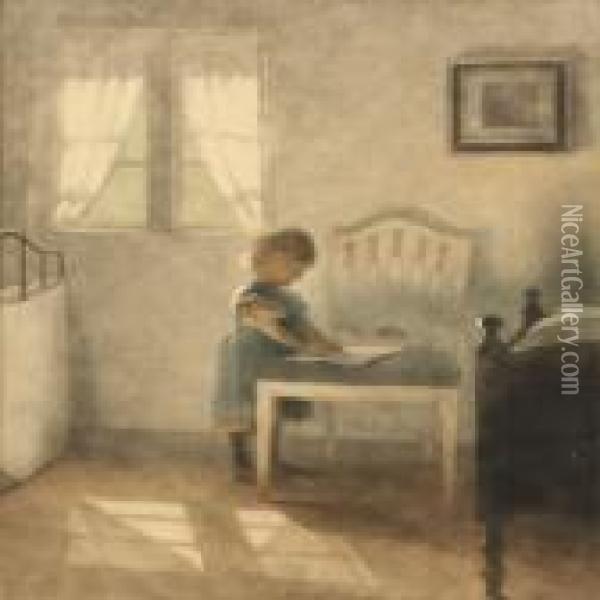 Interior With The Artists Daughter Ellen Oil Painting - Peder Vilhelm Ilsted