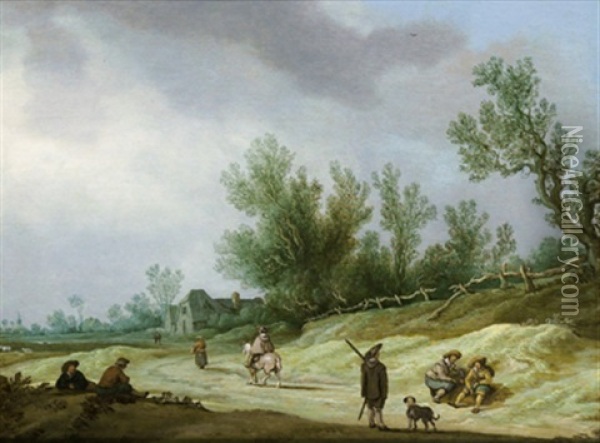 Dunenlandschaft Mit Einem Reiter, Rastenden Und Einem Bauernhaus Oil Painting - Pieter de Neyn