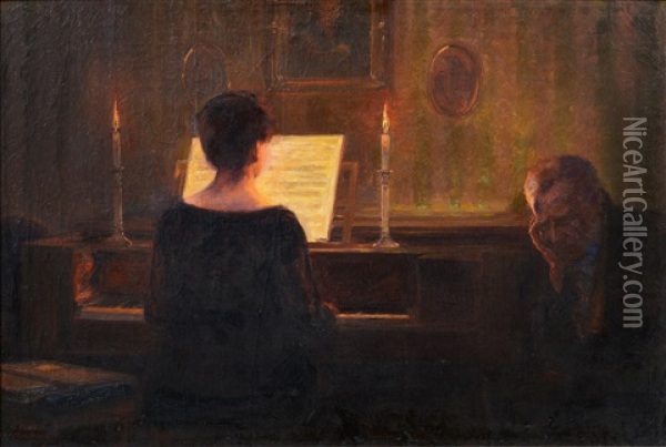At The Piano Oil Painting - Reinhold Bahl