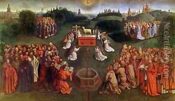 Copy of The Adoration of the Mystic Lamb from the Ghent Altarpiece 3 Oil Painting - Hubert & Jan van Eyck