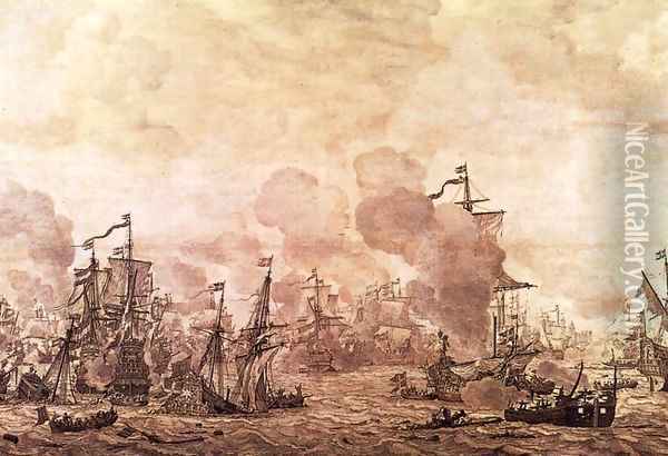 The Battle of the Sound 1658 Oil Painting - Willem van de Velde the Younger