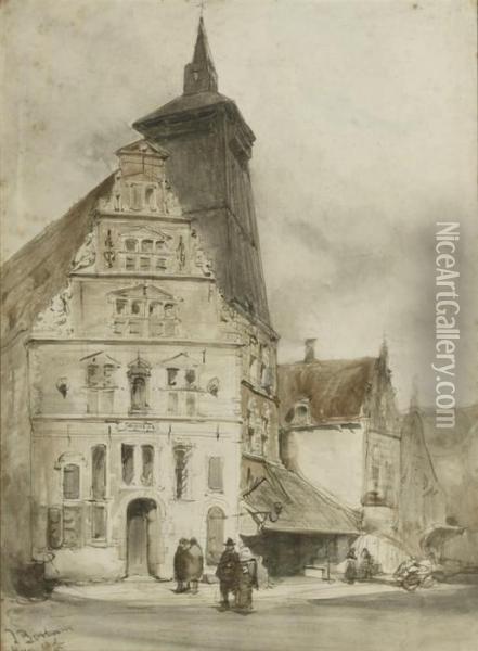 Daily Activities In Hoorn In Front Of The Boterhal Oil Painting - Johannes Bosboom