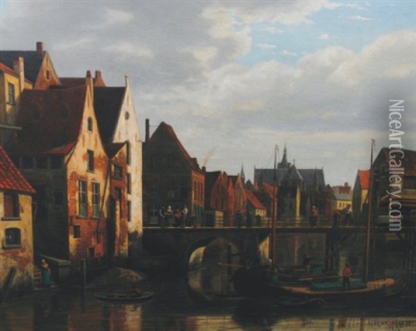 View Of Notre Dame, Bruges From The River Oil Painting - Albert De Keyser