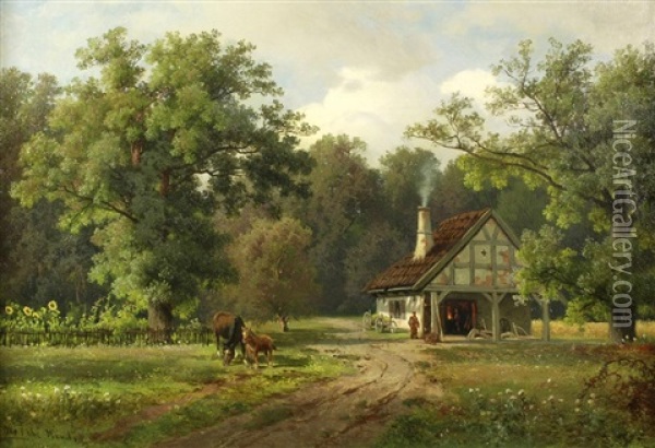 Smithery In The Woods By Konigsberg Oil Painting - Otto Rabe