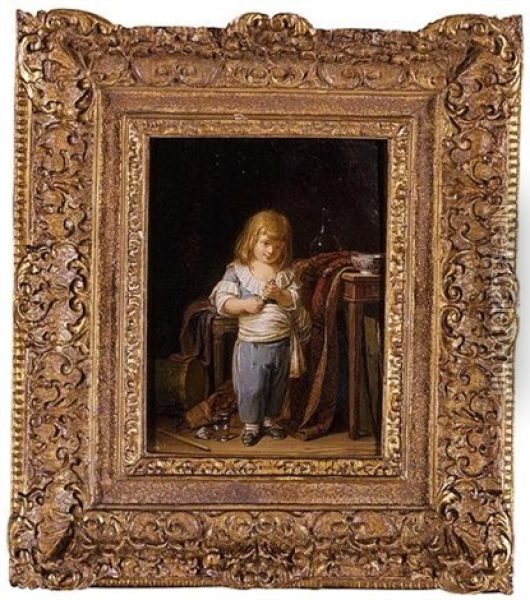 Portrait Of A Young Boy In An Interior Oil Painting - Marc Antoine Bilcoq