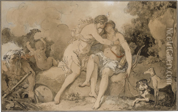 Jupiter Assuming The Form Of Diana To Seduce Callisto Oil Painting - Jean Jacques Francois Le Barbier