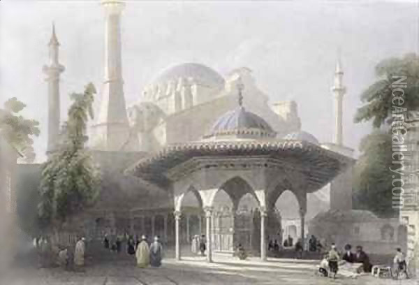 Court and Fountain of St. Sophia, Istanbul Oil Painting - William Henry Bartlett
