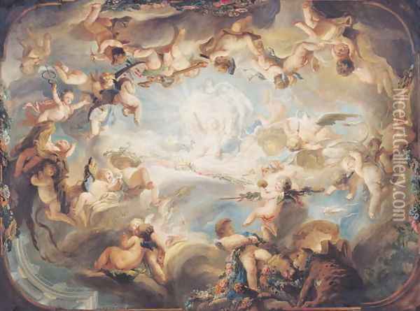 The Triumph of Cupid over all the Gods, 1752 Oil Painting - Gabriel De Saint Aubin
