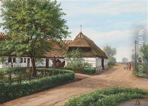 Summer Idyll In The Countryside With A Whitewashed Farmhouse Oil Painting - Christian Bernh. Severin Berthelsen
