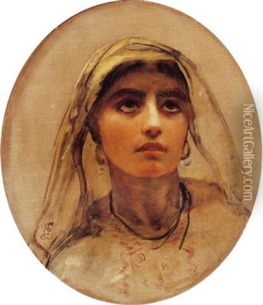 Study Of The Head Of An Arab Girl Oil Painting - Edwin Long