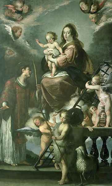Madonna and Child with the Infant St. John the Baptist and St. Lawrence and Angels, 1629 Oil Painting - Bernardo Strozzi