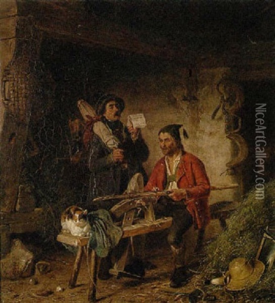 Bauernpaar In Der Scheune Oil Painting - Karl Von Enhuber